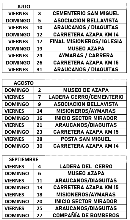 Calendario de Clase San Miguel Azapa