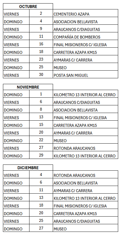 Calendario de Clase San Miguel Azapa