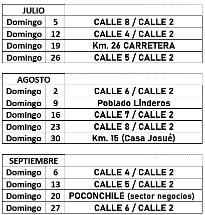 Calendario de Local Santa Rosa