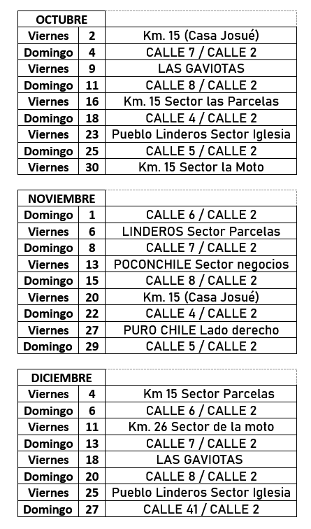 Calendario de Local Santa Rosa